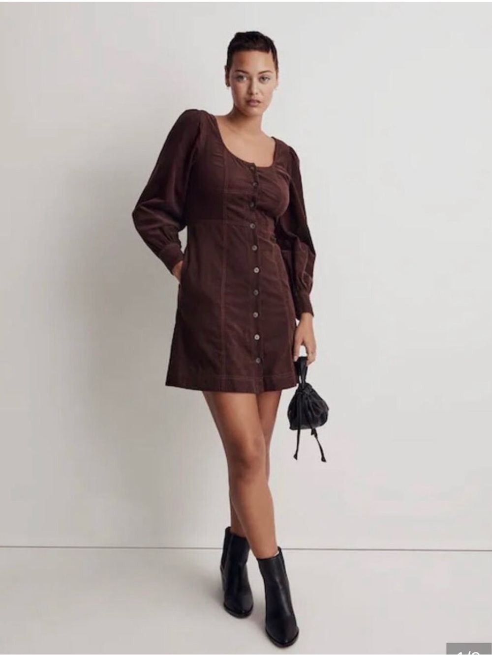 Madewell Chocolate Brown Button-Front Mini Dress